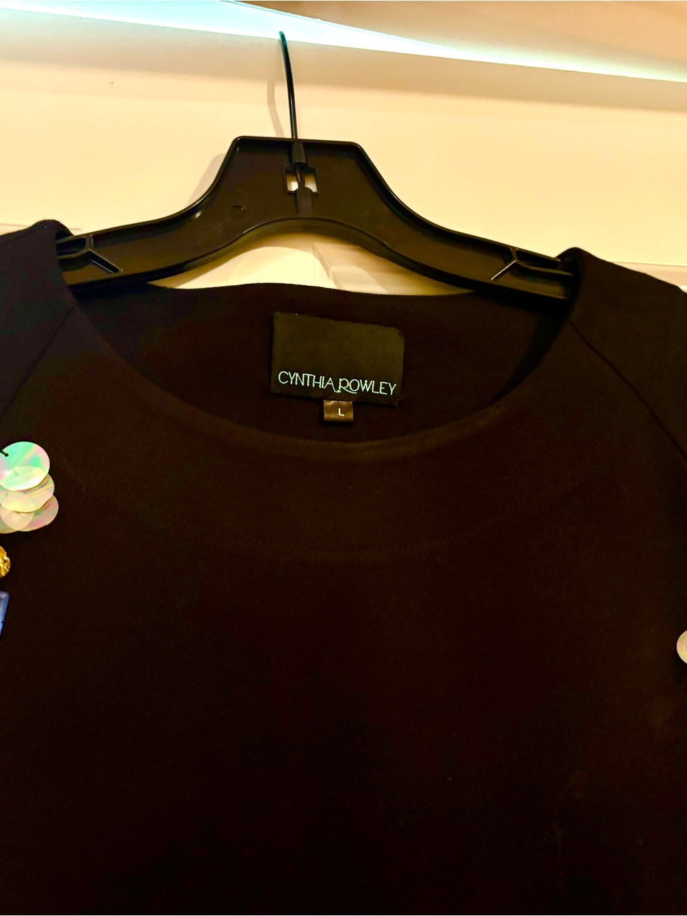 Cynthia Rowley long Black Top with Teal Logo Tag, excellent conditions - Picture 4 of 5